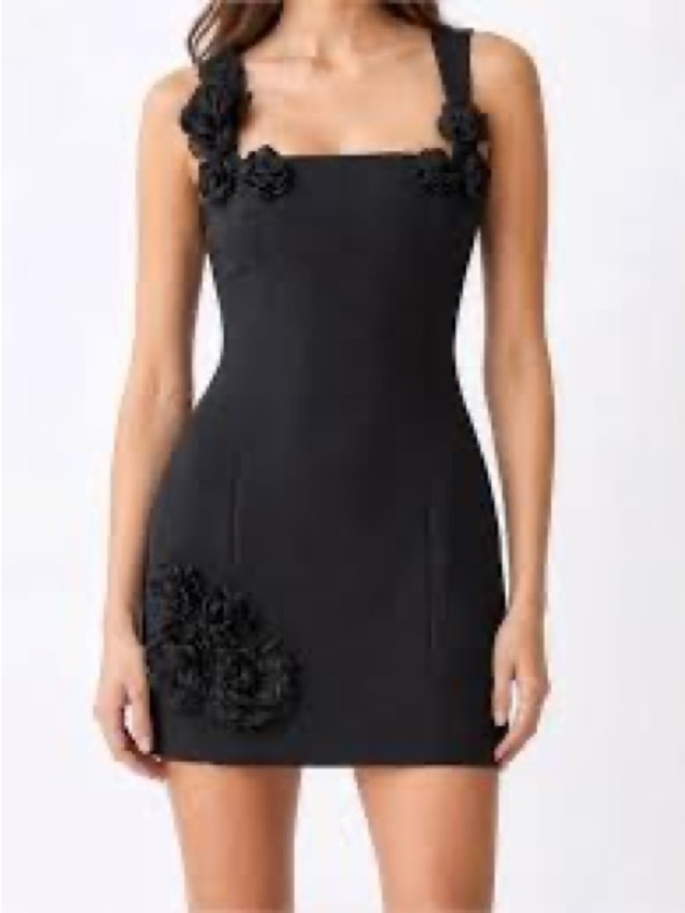 Elliatt Black Square-Neck Mini with Floral Appliqués